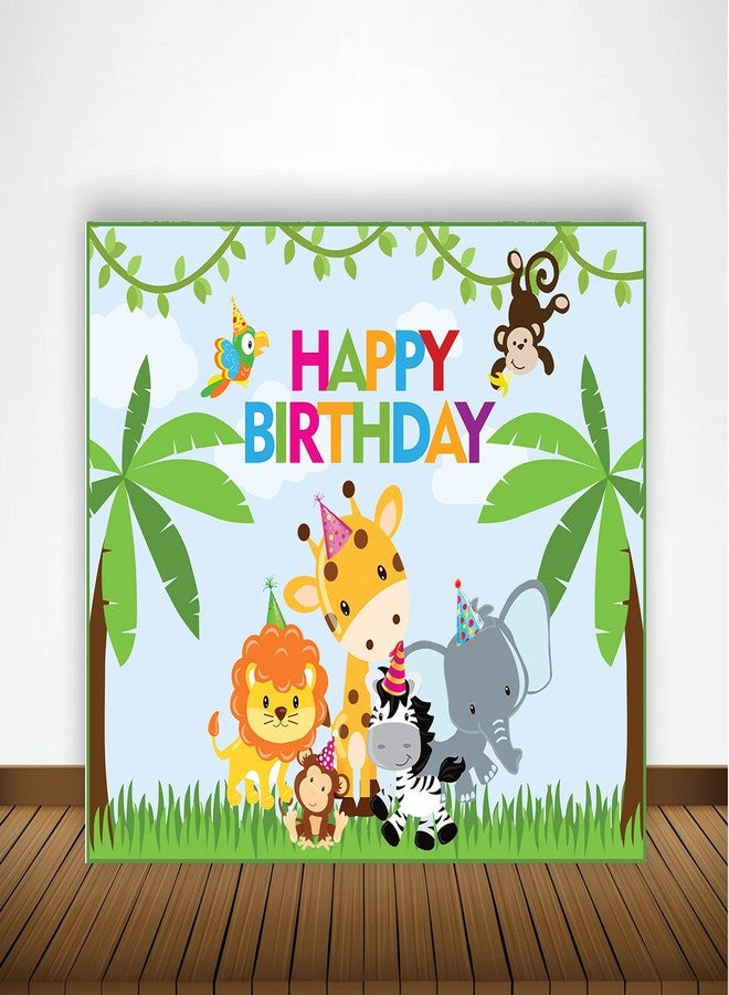 Theme My Party Theme My Party Jungle Birthday Party Supplies, Jungle Party Decorations with Happy Birthday Backdrop Banner for Boys (4FT X 4FT) - Image 1